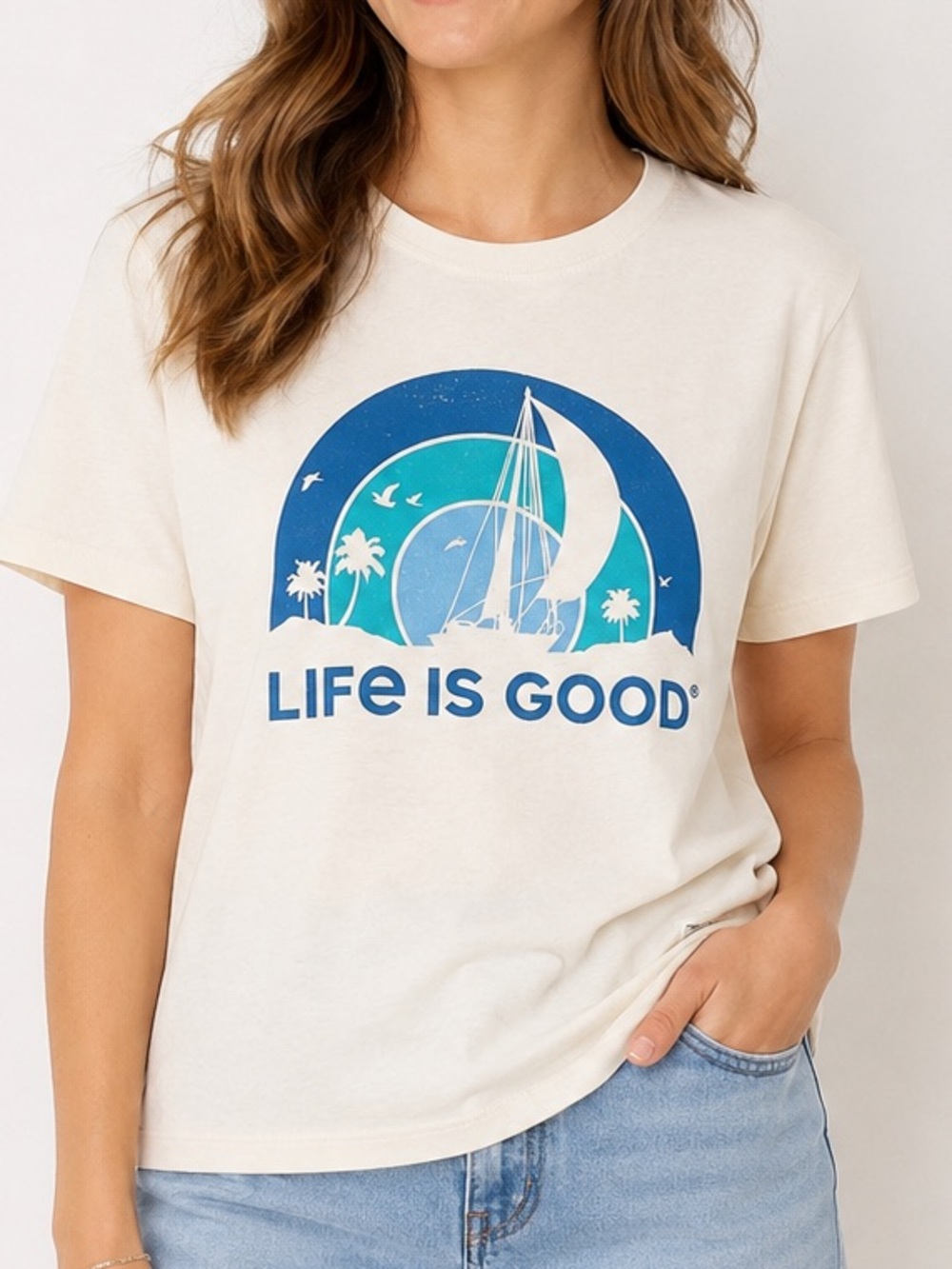 Life Is Good Sailboat Graphic Tee XL Coastal Grandmother Beachy Nautical Preppy